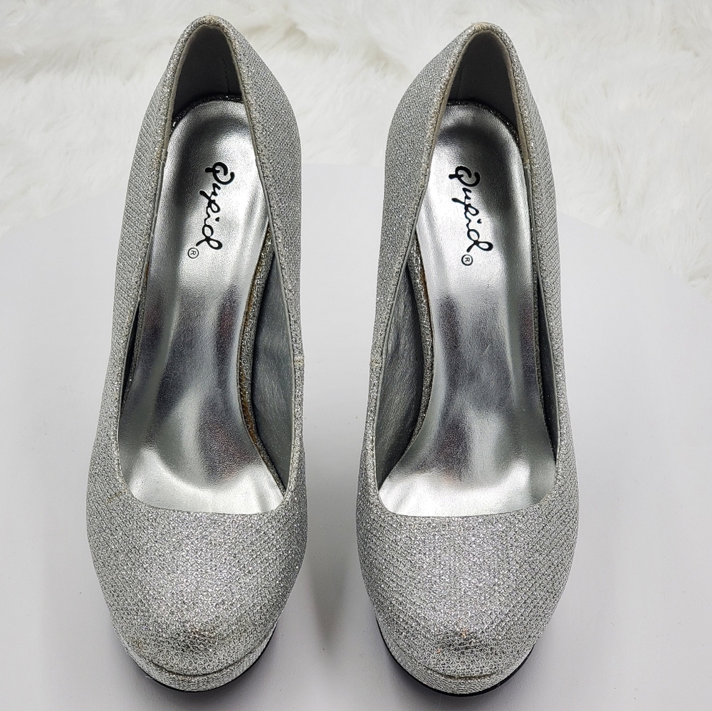 Qupid Platform Heel shoes Glittery Silver 6